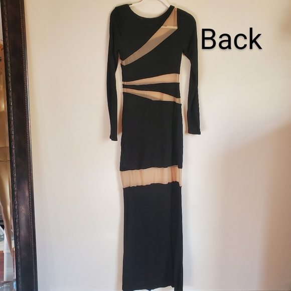 Peekaboo Dress! ABS Allen Schwartz Illusion Inset Maxi Long Black peek a boo - Picture 4 of 16